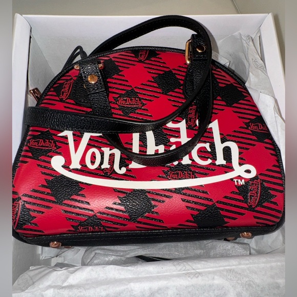NWOT Von Dutch Red Plaid Crossbody Bag - Picture 3 of 12